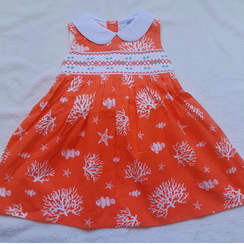 Robe sans manches à motif corail smockée pour petite fille Noumounest ™