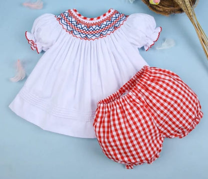 Ensemble géométrique élégant smocké blouse + petite culotte Noumounest ™